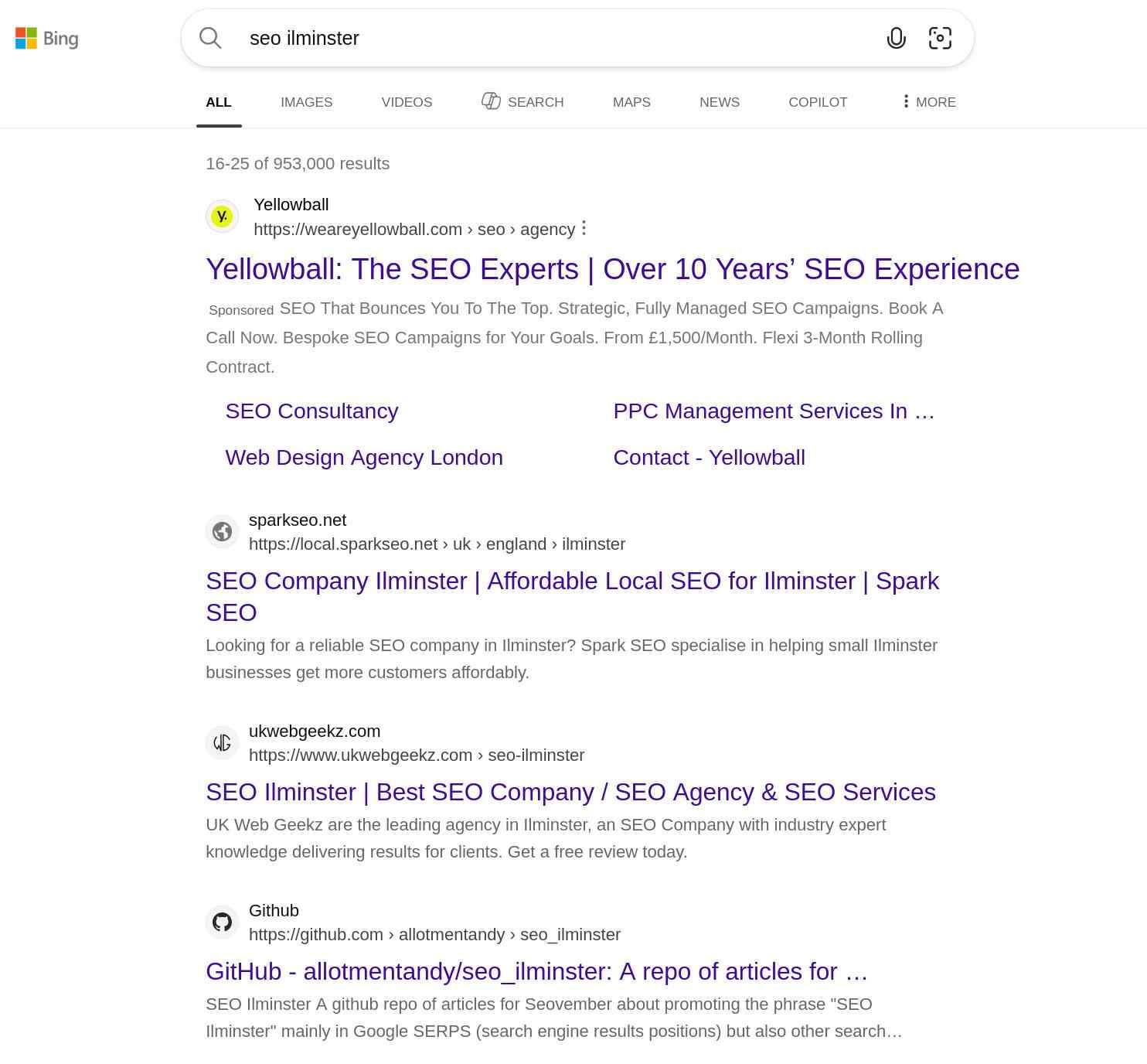 SEO Ilminster Github Repo on Bing